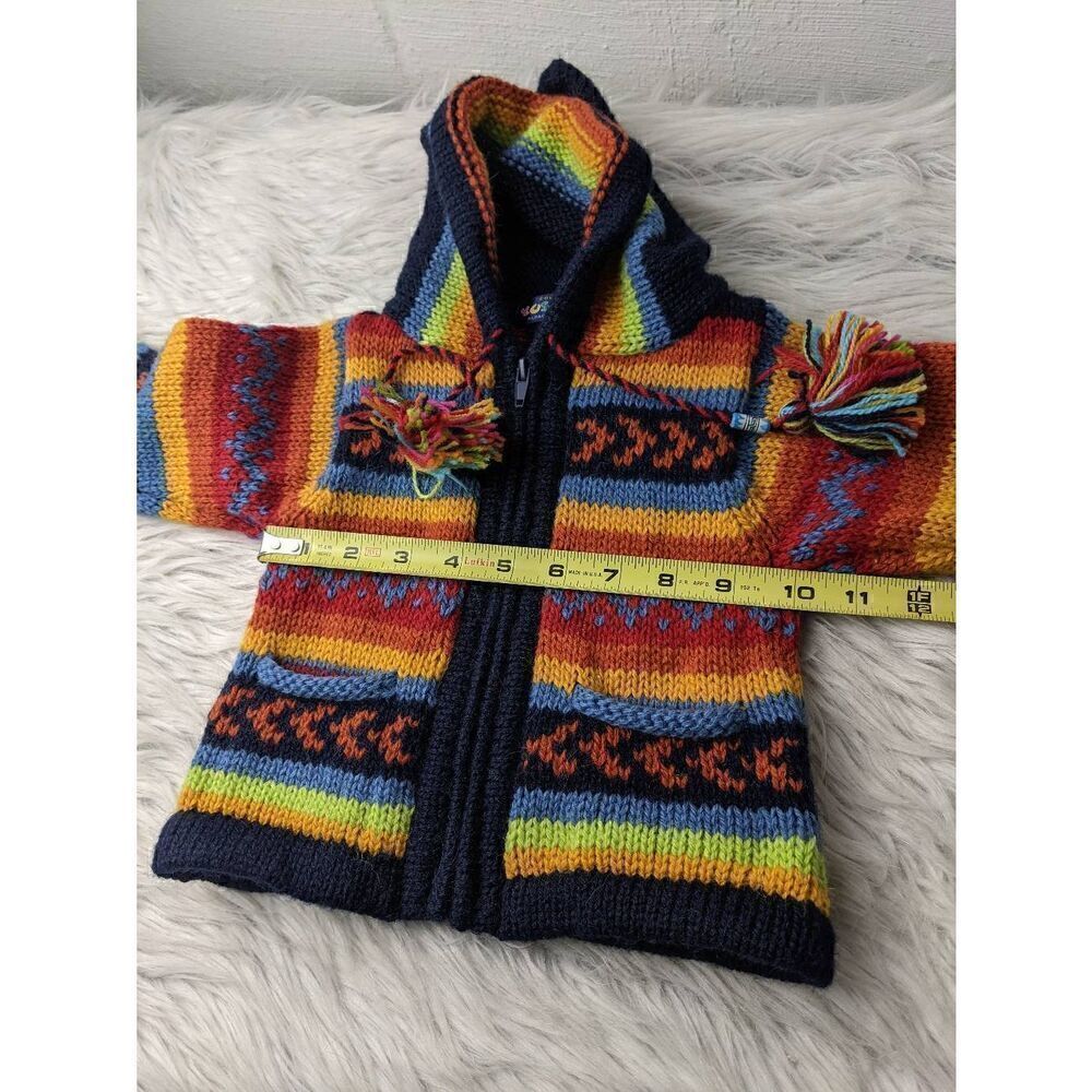 YUSU TEX Alpaca Wool Colorful Cardigan Hand Made in Peru Full Zip baby Sz 0 - 12 - Picture 4 of 6